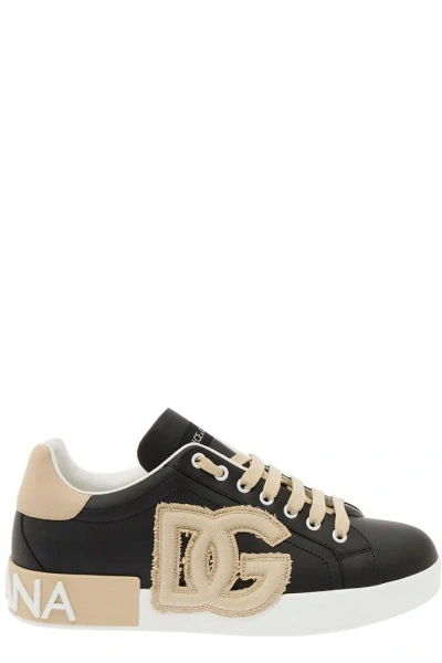 Dolce & Gabbana Portofino Dg Logo Patch Sneakers In Black