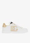 Dolce & Gabbana Portofino Logo Detail Leather Sneakers In White