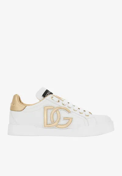 DOLCE & GABBANA PORTOFINO DG LOGO SNEAKERS IN CALF LEATHER,CK1545 AD780 89662