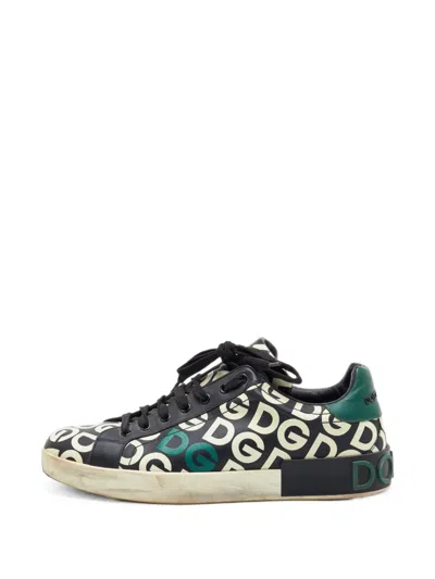 Pre-owned Dolce & Gabbana Portofino Dg Mania Lace-up Sneakers In Black