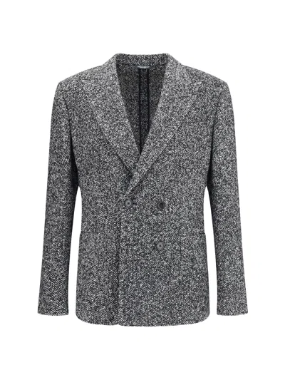 Dolce & Gabbana Portofino Double-breasted Jacket With Chevron Pattern In Gray