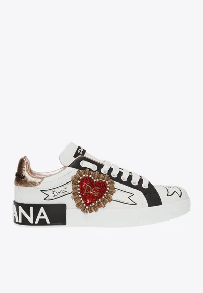 Dolce & Gabbana Portofino Embellished Low-top Sneakers In White