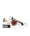 Dolce & Gabbana Calfskin Portofino Sneakers With Embroidery In White