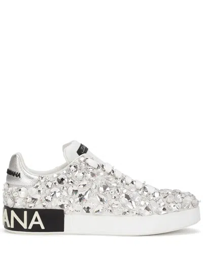 Dolce & Gabbana Portofino Crystal-embellished Sneakers In White