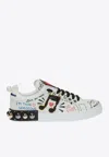 Dolce & Gabbana Music Printed Leather Sneakers With Patch In White