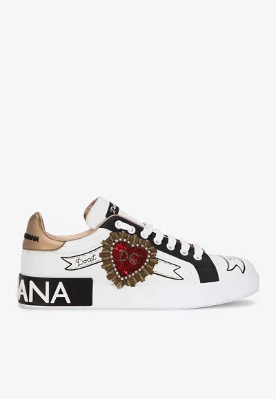 DOLCE & GABBANA PORTOFINO EMBROIDERY LEATHER SNEAKERS