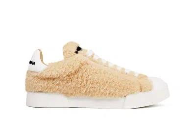 Pre-owned Dolce & Gabbana Portofino Fauxfur Sneaker (women's) Sneakers In Beige/white