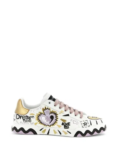Dolce & Gabbana Portofino Graffiti-print Sneakers In White