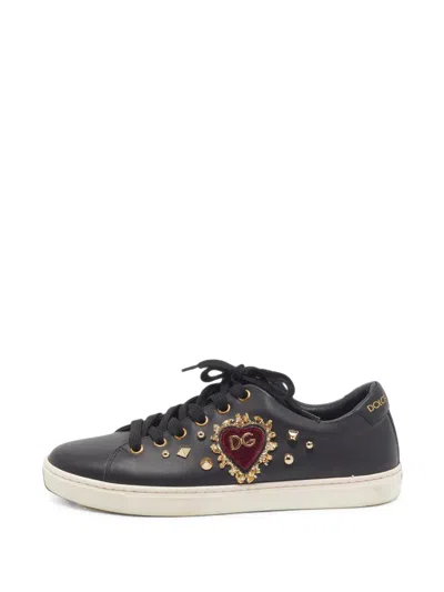 Pre-owned Dolce & Gabbana Portofino Heart-patch Sneakers In Black