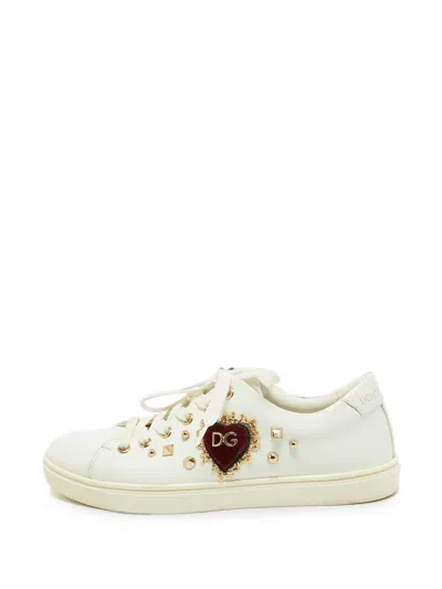 Pre-owned Dolce & Gabbana Portofino Heart-patch Sneakers In White
