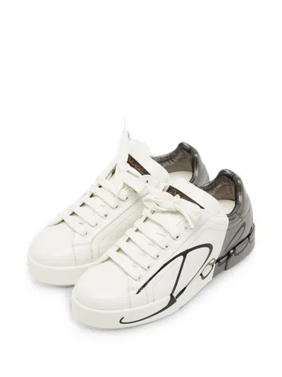 Pre-owned Dolce & Gabbana Portofino Lace-up Sneakers In White