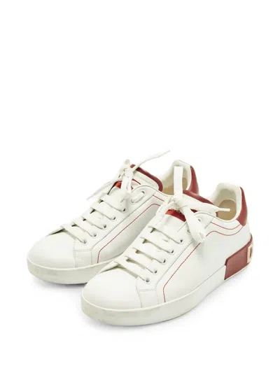 Pre-owned Dolce & Gabbana Portofino Lace-up Sneakers In White