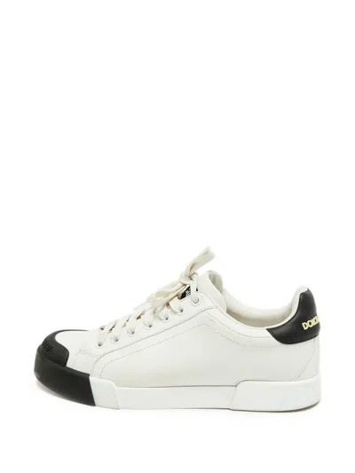Pre-owned Dolce & Gabbana Portofino Lace-up Sneakers In White