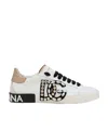 Dolce & Gabbana Portofino Vintage Leather Sneakers With Rhinestone Dg In White