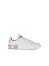 Dolce & Gabbana Portofino White And Pink Low Top Sneakers With Logo In Leather Woman In White
