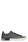 Dolce & Gabbana Leather And Fabric Low-top Sneakers With All-over Motif In Black