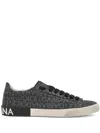 Dolce & Gabbana Leather And Fabric Low-top Sneakers With All-over Motif In Black