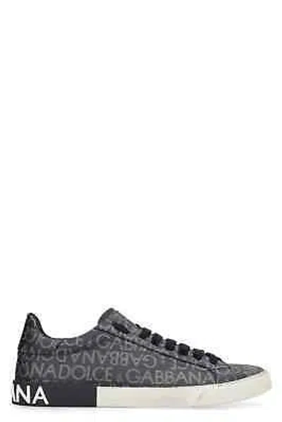 Pre-owned Dolce & Gabbana Portofino Leather And Fabric Low-top Sneakers In Black