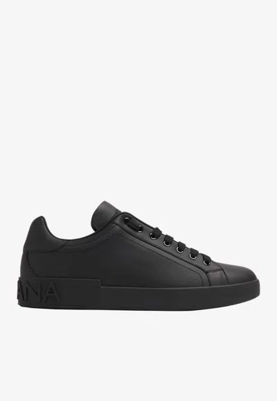Dolce & Gabbana Portofino Leather Low-top Sneakers In Black