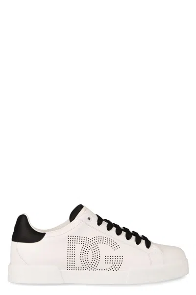 Dolce & Gabbana Portofino Leather Low-top Sneakers In White