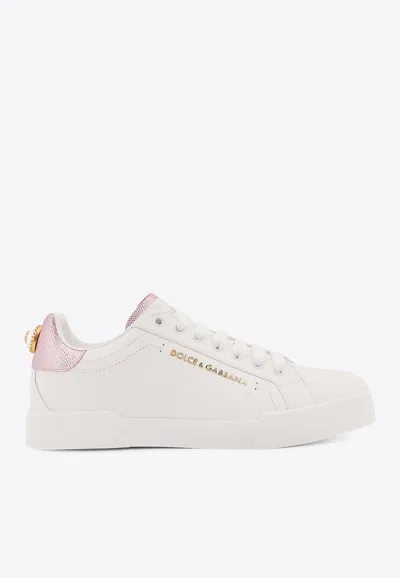 Dolce & Gabbana Portofino Leather Low-top Sneakers In White
