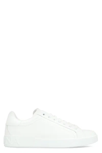 Dolce & Gabbana Portofino Vintage Leather Low-top Sneakers In White