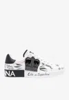 Dolce & Gabbana White Low Top Sneakers With Logo Patch On The Tongue And All-over Print In Leather Man In White