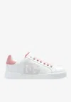 Dolce & Gabbana Portofino Low-top Leather Sneakers With Lateral Monogram In Pink