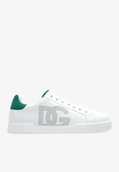 Dolce & Gabbana Portofino Leather Low-top Trainers In White Emerald