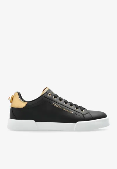 Dolce & Gabbana Portofino Leather Low-top Sneakers In Black