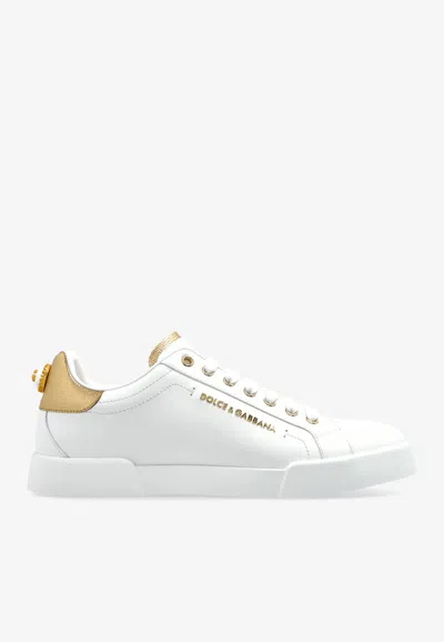 Dolce & Gabbana Portofino Leather Sneakers In White