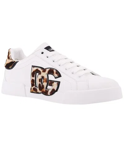 Dolce & Gabbana Portofino Light Strobel Nappa Calfskin Sneakers In White