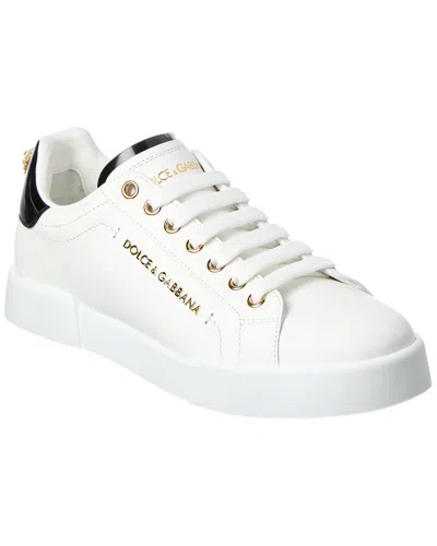 Dolce & Gabbana Portofino Leather Sneaker In White