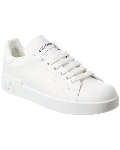 Dolce & Gabbana Portofino Leather Sneaker In White
