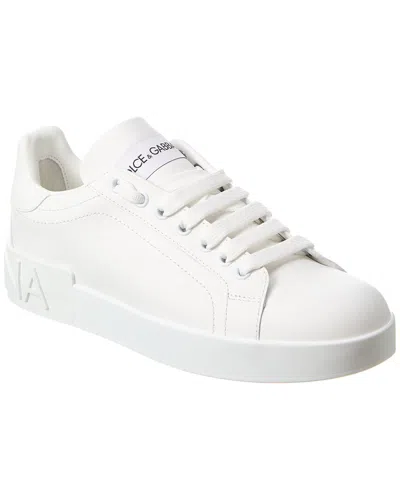 Dolce & Gabbana Portofino Low-top Leather Sneakers With Lateral Monogram In Neutral