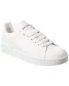 Dolce & Gabbana Leather Sneakers With Perforated Logo Detail In White