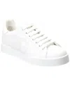 Dolce & Gabbana Leather Sneakers With Perforated Logo Detail In White