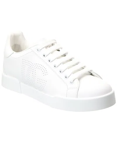 Dolce & Gabbana Portofino Low-top Leather Sneakers With Lateral Monogram In Neutral