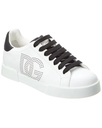 Dolce & Gabbana Portofino Leather Sneakers In White