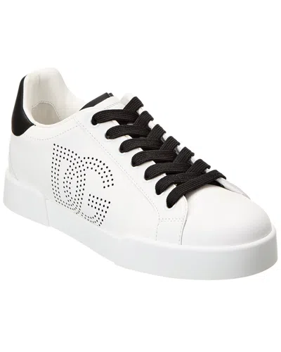 Dolce & Gabbana Portofino Leather Sneakers In White