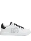 Dolce & Gabbana Portofino Light White Sneakers With Perforated Logo On The Side And Logo Patch On The Tongue In Leat