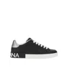 Dolce & Gabbana Portofino Black Low Top Sneakers With Metal Heel Tab And Logo Patch In Leather Man