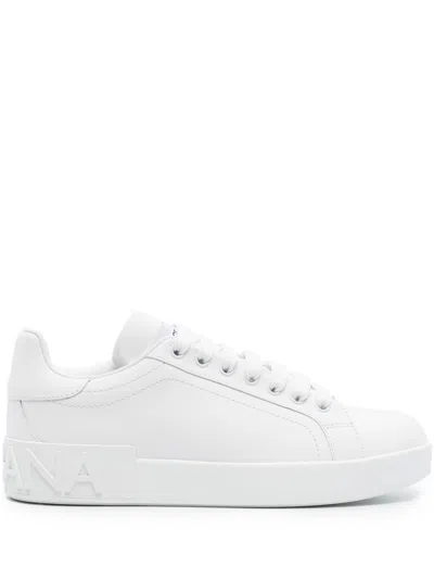 Dolce & Gabbana Portofino Leather Sneakers In Bianco