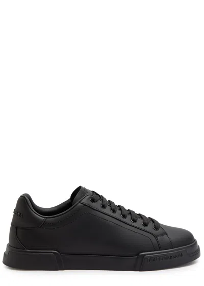Dolce & Gabbana Portofino Leather Sneakers In Black