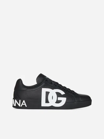 Dolce & Gabbana Black Nappa Leather Portofino Sneakers