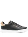 Dolce & Gabbana Embellished Leather Sneakers In Black