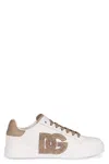 Dolce & Gabbana Black And Beige Low Top Sneakers With Logo Patch On The Side And Logo Lettering On The Tongue In Lea In Brown