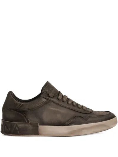 Dolce & Gabbana Portofino Leather Sneakers In Brown