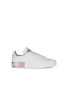 Dolce & Gabbana Portofino White And Pink Low Top Sneakers With Logo In Leather Woman In White