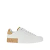 Dolce & Gabbana Portofino Leather Sneakers In White And Tan In White